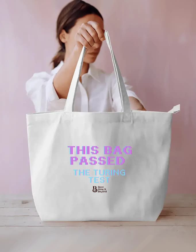 This Bag Passed the Turing Test, tote bag in White, back view