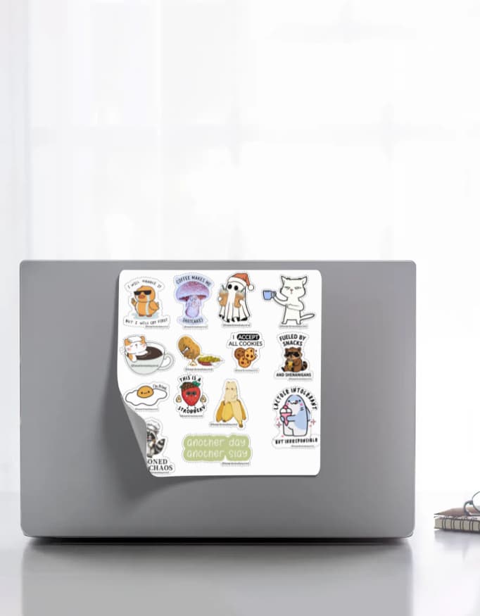 Coffee Characters 01, sticker sheet in White, front view
