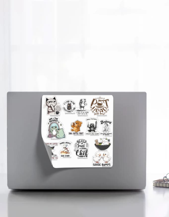 Coffee Characters 02, sticker sheet in White, front view