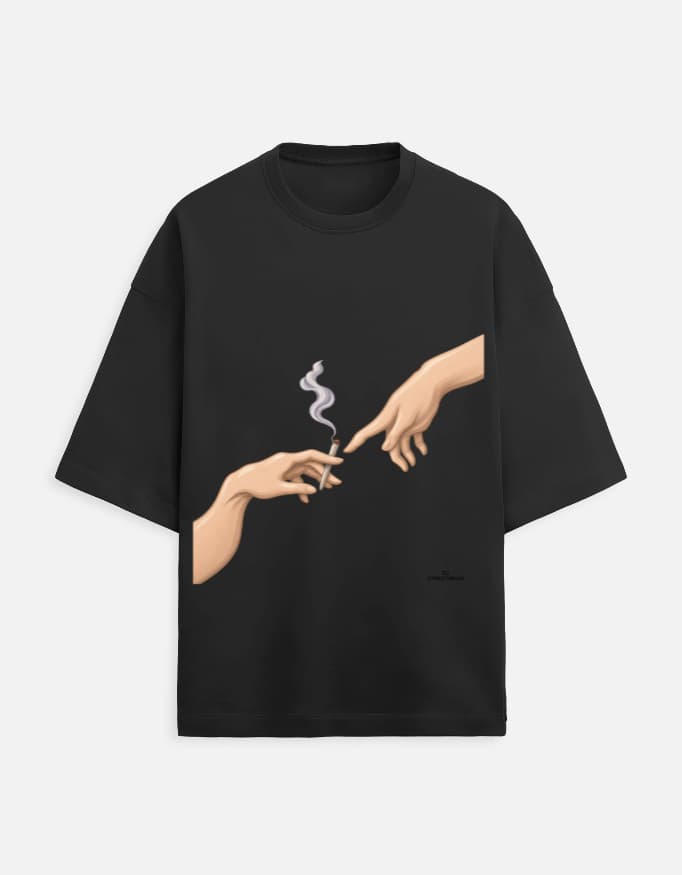 The Creation of Adam, front print tee in Black, front view