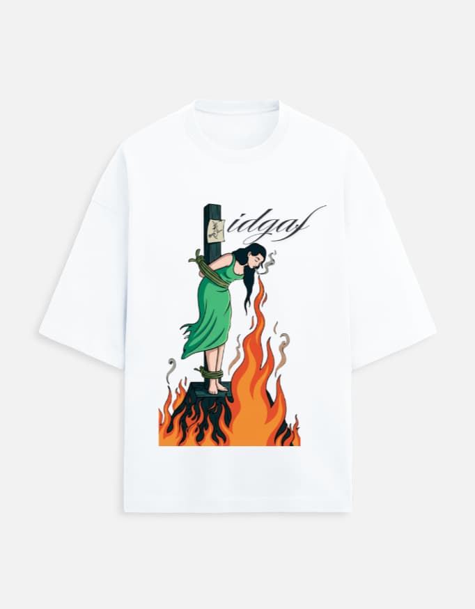 IDGAF oversized terry tee in White, front