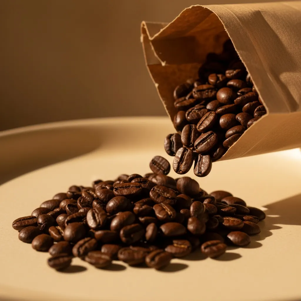 Freshly roasted beans pouring