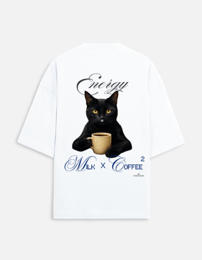 Energy = Milk x Coffee² oversized terry tee in White, back