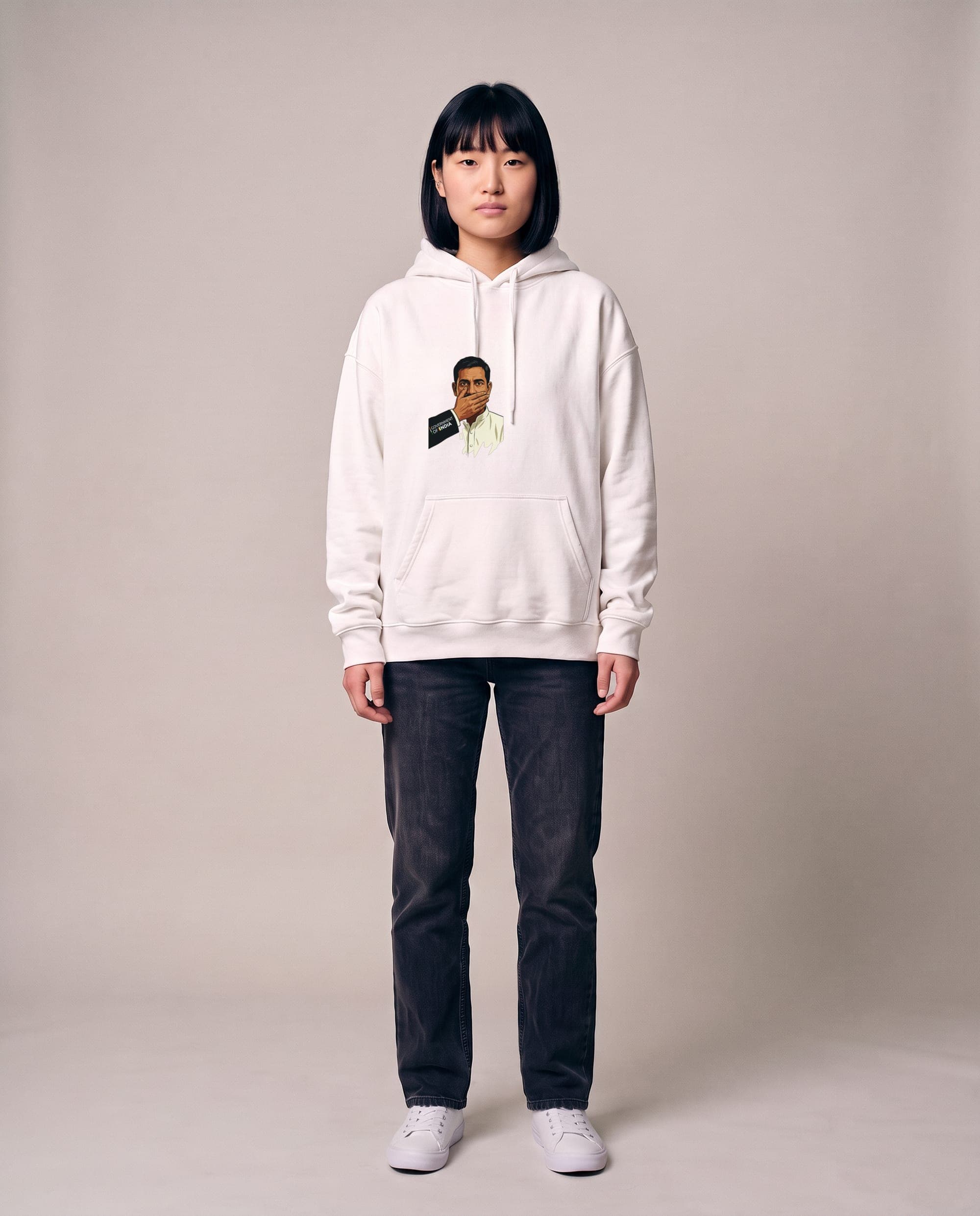 GOI, front print hoodie in White, front view
