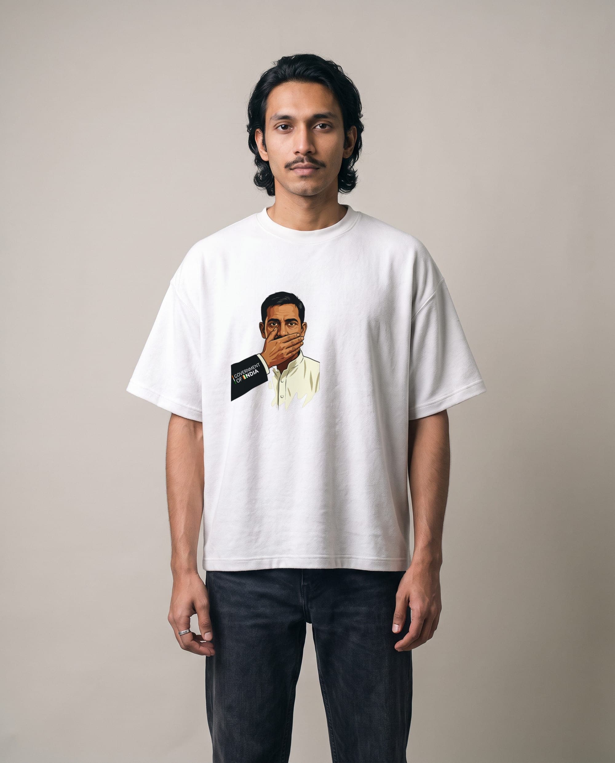 GOI, front print tee in White, front view