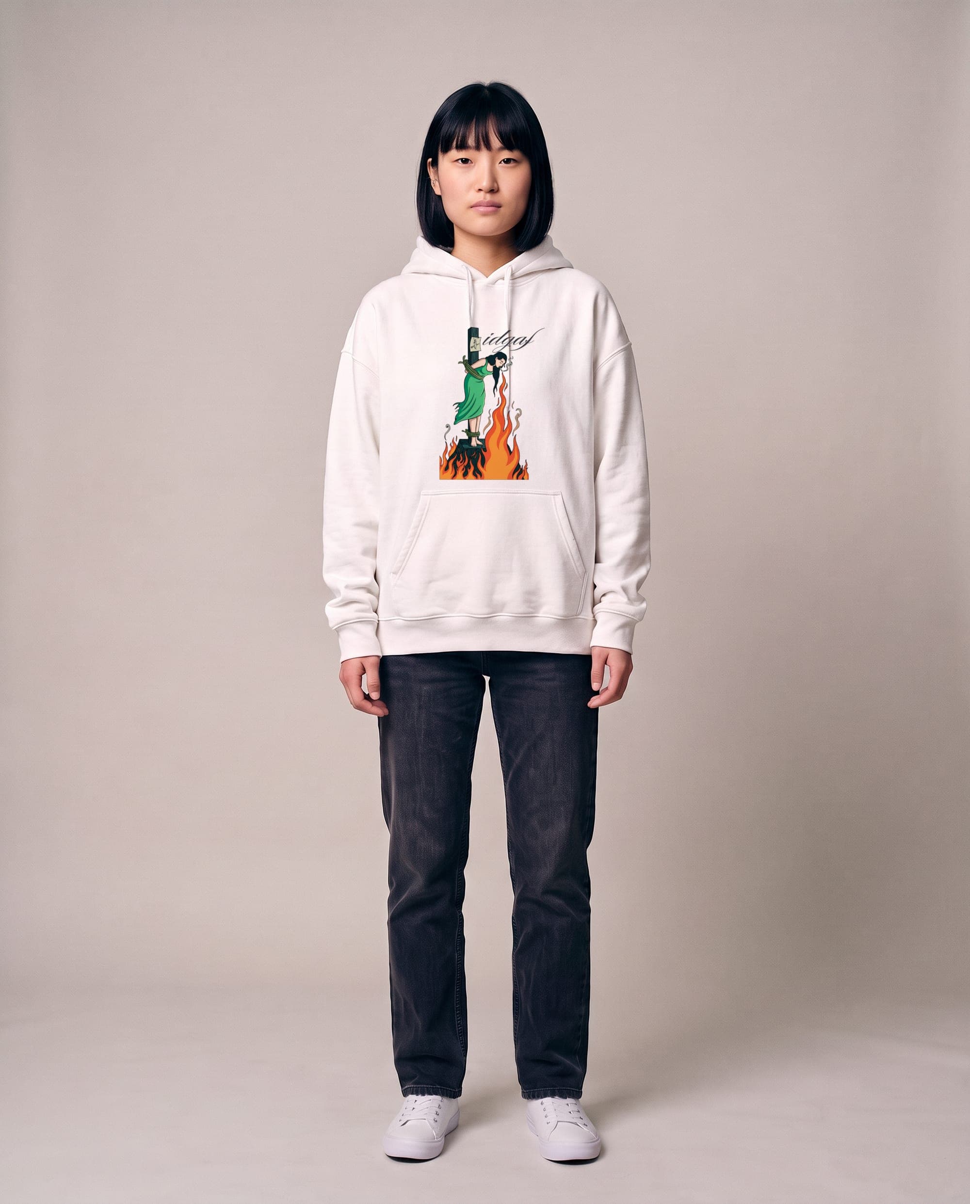 IDGAF, front print hoodie in White, front view