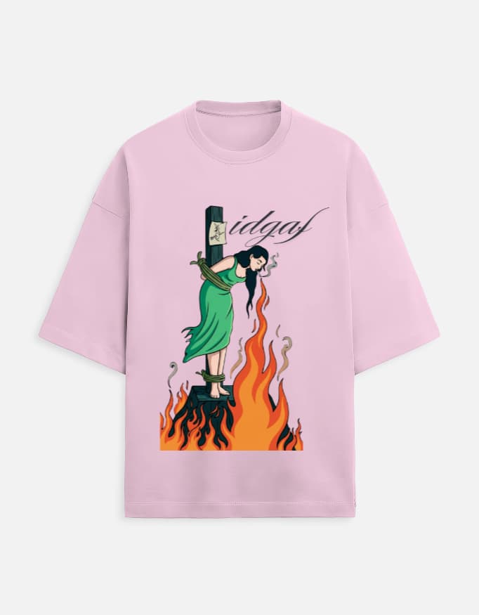 IDGAF oversized terry tee in Light Baby Pink, front