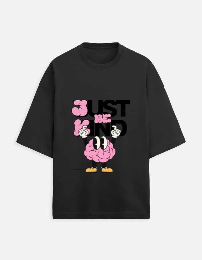 Just Be Kind oversized terry tee in Black, front