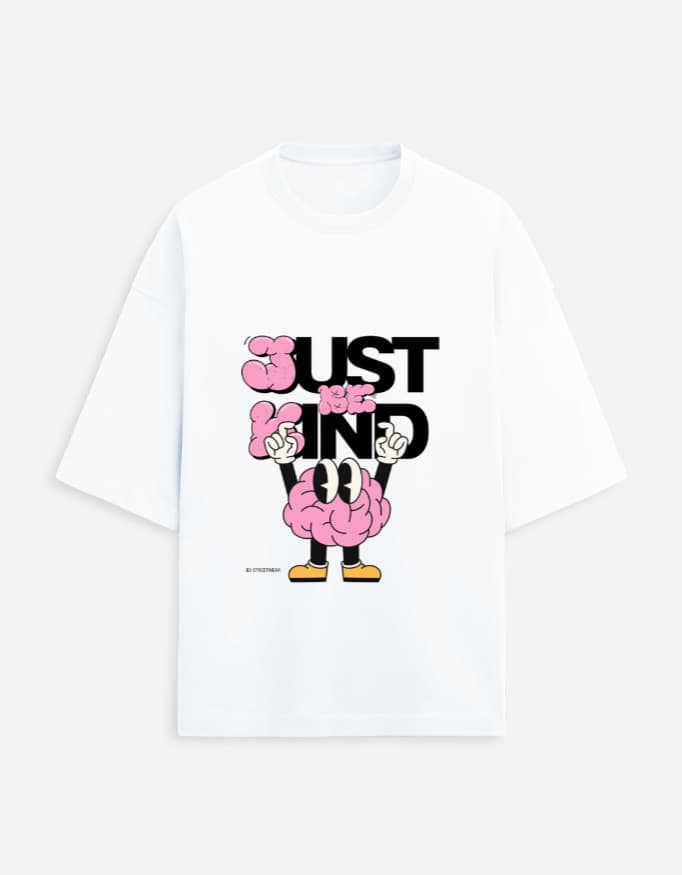 Just Be Kind oversized terry tee in White, front