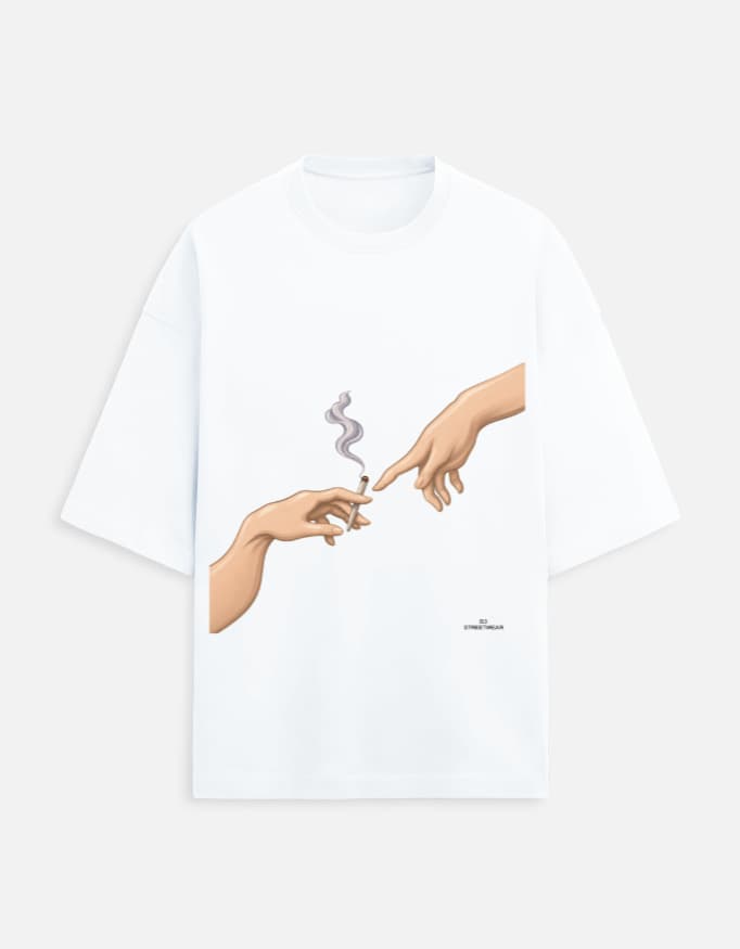 The Creation of Adam oversized terry tee in White, front
