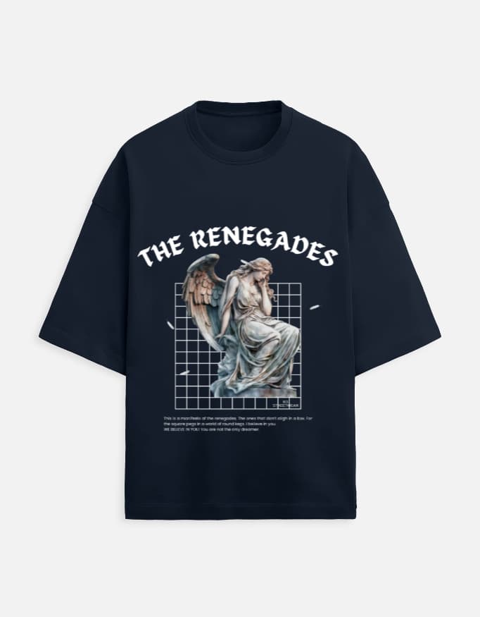 The Renegades oversized terry tee in Navy Blue, front