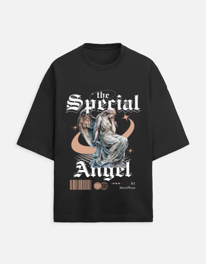 The Special Angel oversized terry tee in Black, front