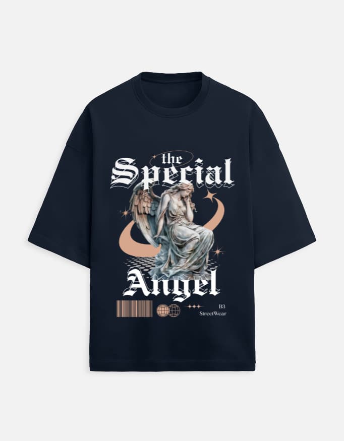 The Special Angel oversized terry tee in Navy Blue, front