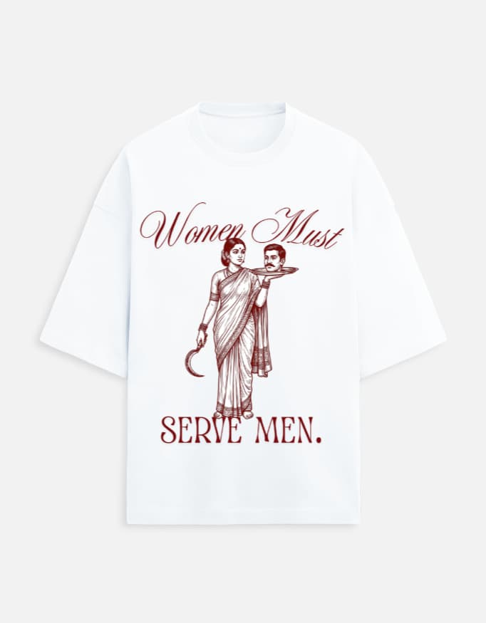 Women Must Serve Men oversized terry tee in White, front